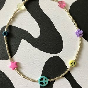 Peace ☮️ & Joy Beaded Charm Choker